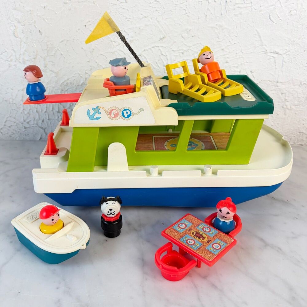 Vintage 1972 Fisher Price Little People #985 Play Family Houseboat Boat Set